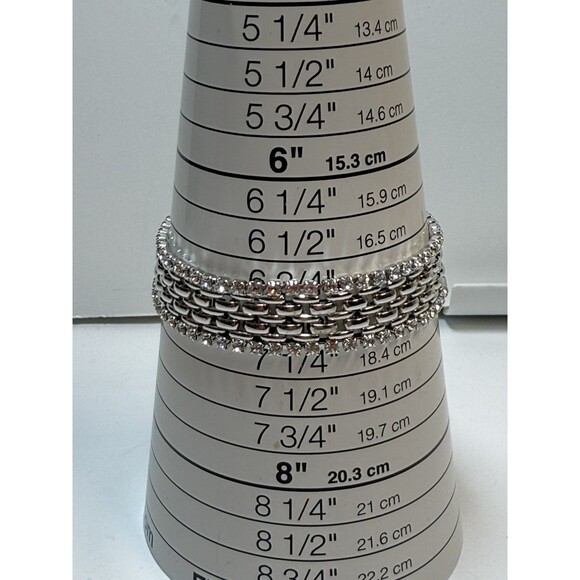 Vintage KJL Kenneth J Lane Silver Tone Basket Weave Crystal Edge Bracelet - Picture 8 of 10